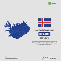 Iceland National Day Social Media Banner, Editable Design with Map and Flag vector