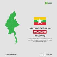 Myanmar Independence Day Social Media Banner, Editable Design with Map and Flag vector