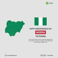 Nigeria Independence Day Social Media Banner, Editable Design with Map and Flag vector