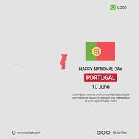 Portugal National Day Social Media Banner, Editable Design with Map and Flag vector