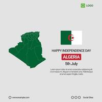 Algeria Independence Day Social Media Banner, Editable Design with Map and Flag vector