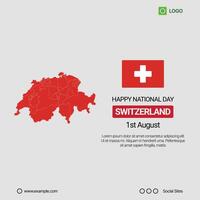 Switzerland National Day Social Media Banner, Editable Design with Map and Flag vector