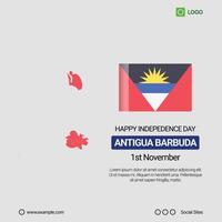 Antigua and Barbuda Independence Day Social Media Banner, Editable Design with Map and Flag vector