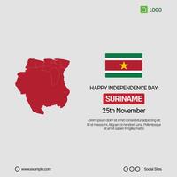 Suriname Independence Day Social Media Banner, Editable Design with Map and Flag vector