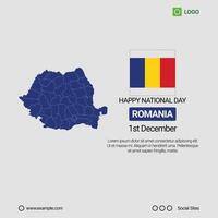 Romania National Day Social Media Banner, Editable Design with Map and Flag vector