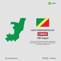 Congo Independence Day Social Media Banner, Editable Design with Map and Flag vector