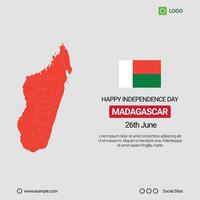 Madagascar Independence Day Social Media Banner, Editable Design with Map and Flag vector