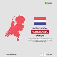 Netherlands National Day Social Media Banner, Editable Design with Map and Flag vector