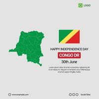 Congo DR Independence Day Social Media Banner, Editable Design with Map and Flag vector