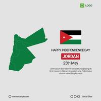 Jordan Independence Day Social Media Banner, Editable Design with Map and Flag vector