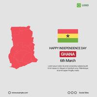 Ghana Independence Day Social Media Banner, Editable Design with Map and Flag vector