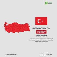Turkey Independence Day Social Media Banner, Editable Design with Map and Flag vector