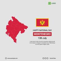Montenegro Independence Day Social Media Banner, Editable Design with Map and Flag vector