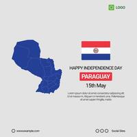 Paraguay Independence Day Social Media Banner, Editable Design with Map and Flag vector
