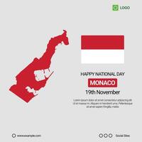 Monaco National Day Social Media Banner, Editable Design with Map and Flag vector