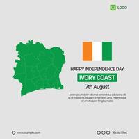 Ivory Coast Independence Day Social Media Banner, Editable Design with Map and Flag vector
