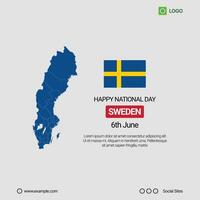 Sweden National Day Social Media Banner, Editable Design with Map and Flag vector