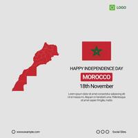 Morocco Independence Day Social Media Banner, Editable Design with Map and Flag vector
