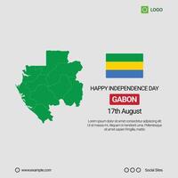 Gabon Independence Day Social Media Banner, Editable Design with Map and Flag vector