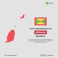 Grenada Independence Day Social Media Banner, Editable Design with Map and Flag vector