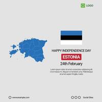 Estonia Independence Day Social Media Banner, Editable Design with Map and Flag vector