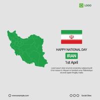 Iran Independence Day Social Media Banner, Editable Design with Map and Flag vector