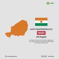 Niger Independence Day Social Media Banner, Editable Design with Map and Flag vector