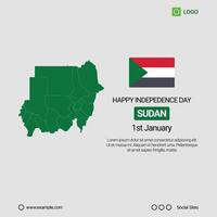 Sudan Independence Day Social Media Banner, Editable Design with Map and Flag vector
