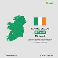 Ireland Independence Day Social Media Banner, Editable Design with Map and Flag vector