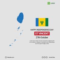 Saint Vincent Independence Day Social Media Banner, Editable Design with Map and Flag vector
