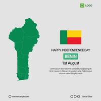 Benin Independence Day Social Media Banner, Editable Design with Map and Flag vector