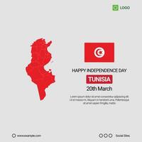 Tunisia Independence Day Social Media Banner, Editable Design with Map and Flag vector