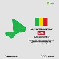 Mali Independence Day Social Media Banner, Editable Design with Map and Flag vector