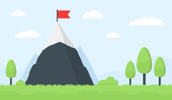 Mountain with Red Flag vector