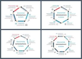 Education infographics templates with pencils arranged in a circle vector