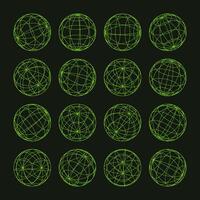 Wireframe shapes, lined sphere. Perspective mesh, 3d grid. Low poly geometric elements. Retro futuristic design elements, y2k, vaporwave and synthwave style. illustration vector