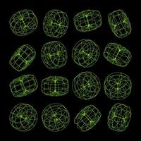 Wireframe lined shapes. Perspective mesh, 3d grid. Low poly geometric elements. Retro futuristic design elements, y2k, vaporwave and synthwave style. illustration vector