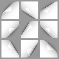 Set of white paper curls. Curled page corner with shadow. Blank sheet of paper. Design element for advertising and promotion. illustration. vector