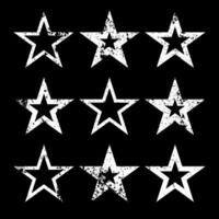 Vintage stars with cracks and stains. Old hand-drawn sign, white simple shape. Retro design element with distressed effect, grunge texture. illustration vector