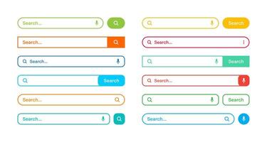 Colorful search bar templates. Internet browser engine with search box, address bar and text field. UI design, website interface element with web icons and push button. illustration vector