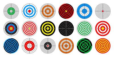 Shooting range paper targets. Round target with divisions, marks and numbers. Archery, gun shooting practise and training, sport competition and hunting. Bullseye and aim. illustration vector