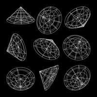 Wireframe lined shapes. Perspective mesh, 3d grid. Low poly geometric elements. Retro futuristic design elements, y2k, vaporwave and synthwave style. illustration vector