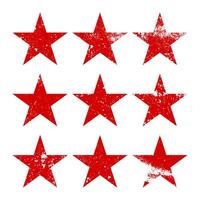 Red vintage stars with cracks and stains. Old hand-drawn sign, black simple shape. Retro design element with distressed effect, grunge texture. illustration vector