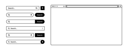Blank web browser, internet page window with toolbar and search bar, field. Modern website in flat style, line art. Browser mockup for computer, tablet and smartphone. illustration vector