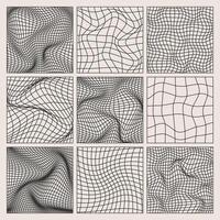 Wireframe shapes, lined perspective mesh, 3d grid. Low poly geometric elements. Retro futuristic design elements, y2k, vaporwave and synthwave style. illustration vector