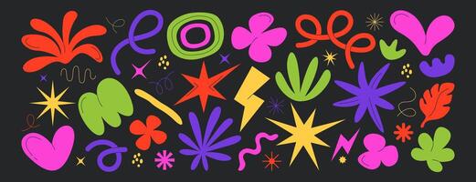 set of abstract geometric shapes, flower leaves, stars and heart forms. Collection of hand drawn trendy simple figures, organic matisse design elements. Colorful natural freeform doodle objects vector
