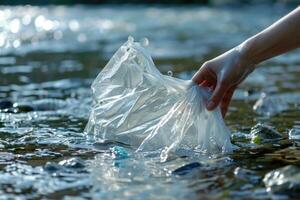 volunteers picking up plastic garbage outside. photo