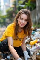 volunteers picking up plastic garbage outside. photo