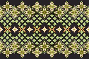 Geometric floral pattern background illustration.flower ethnic pixel pattern,Aztec style,abstract background.design for texture,fabric,clothing,decoration,print,sarong. vector