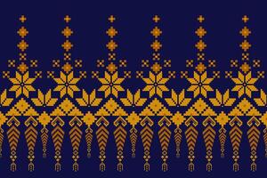 Geometric floral pattern background illustration.flower ethnic pixel pattern,Aztec style,abstract background.design for texture,fabric,clothing,decoration,print,sarong. vector